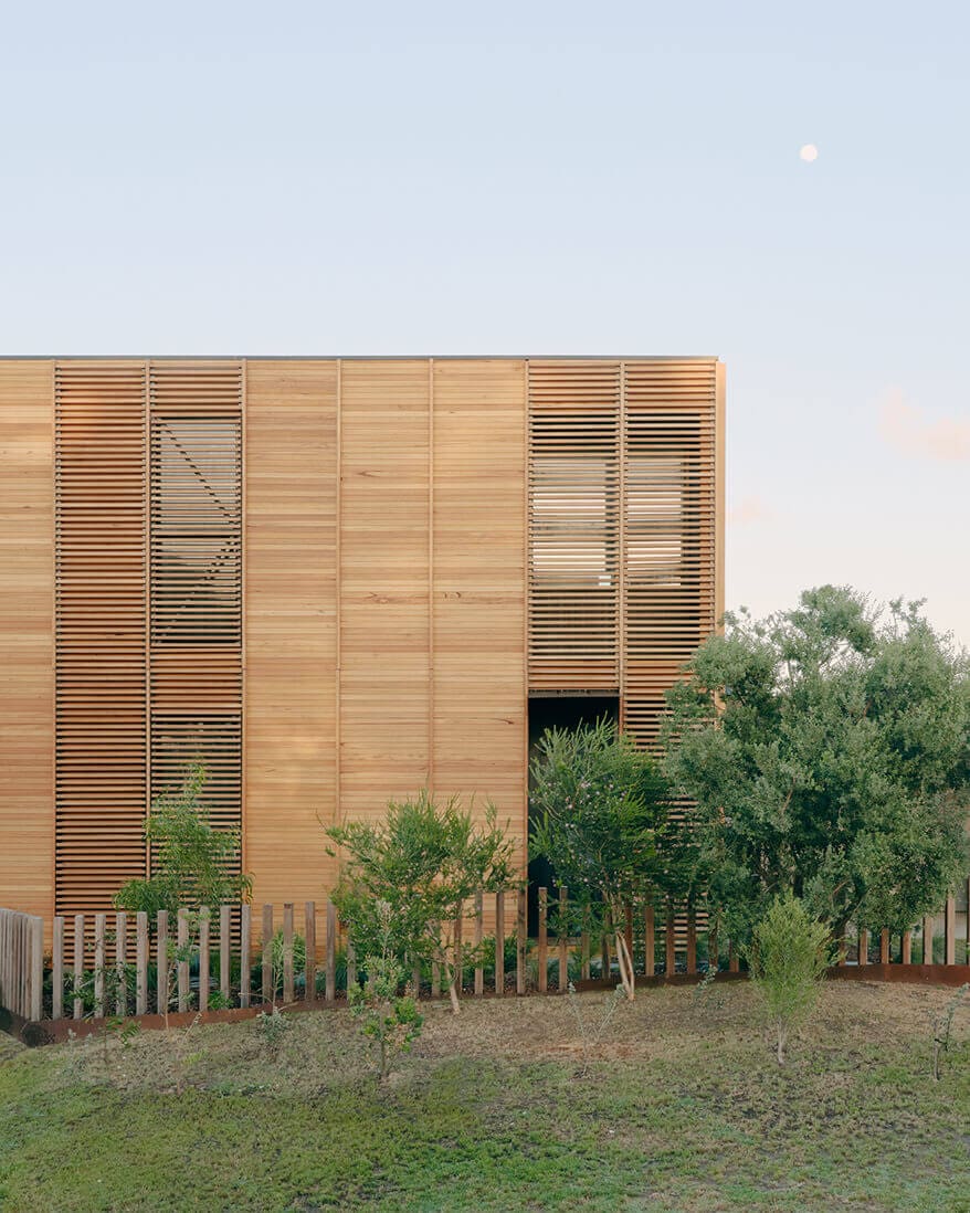 timber house with trees